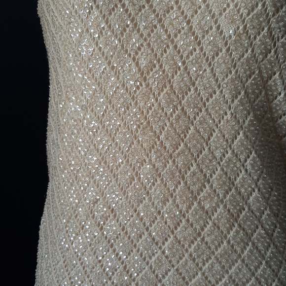 Vintage cream knit beaded sequin sleeveless top - Picture 2 of 4